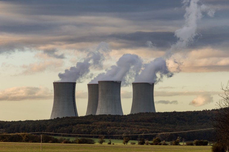 MOCHOVCE, SLOVAKIA - NOVEMBER 6: A general view shows the cooling towers of the Mochovce nuclear power plant on November 6, 2023 in Mochovce, Slovakia. The key to Slovakia's nuclear strategy, Unit 3 of Slovakia's Mochovce NPP, has achieved 100 per cent power. The power plant is expected to cover 13 percent of the country's electricity needs, making Slovakia self-sufficient, according to the plant's administrator Branislav Strycek, CEO of Slovenske Elektrarne. (Photo by Janos Kummer/Getty Images)